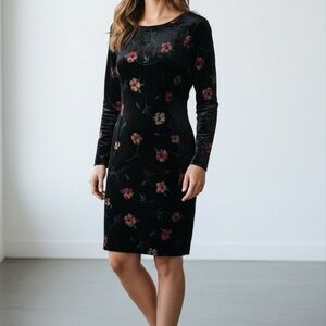 TERRY WARD Vintage Black Floral Velvet Dress